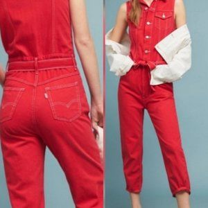Levi's sleeveless red denim jumpsuit